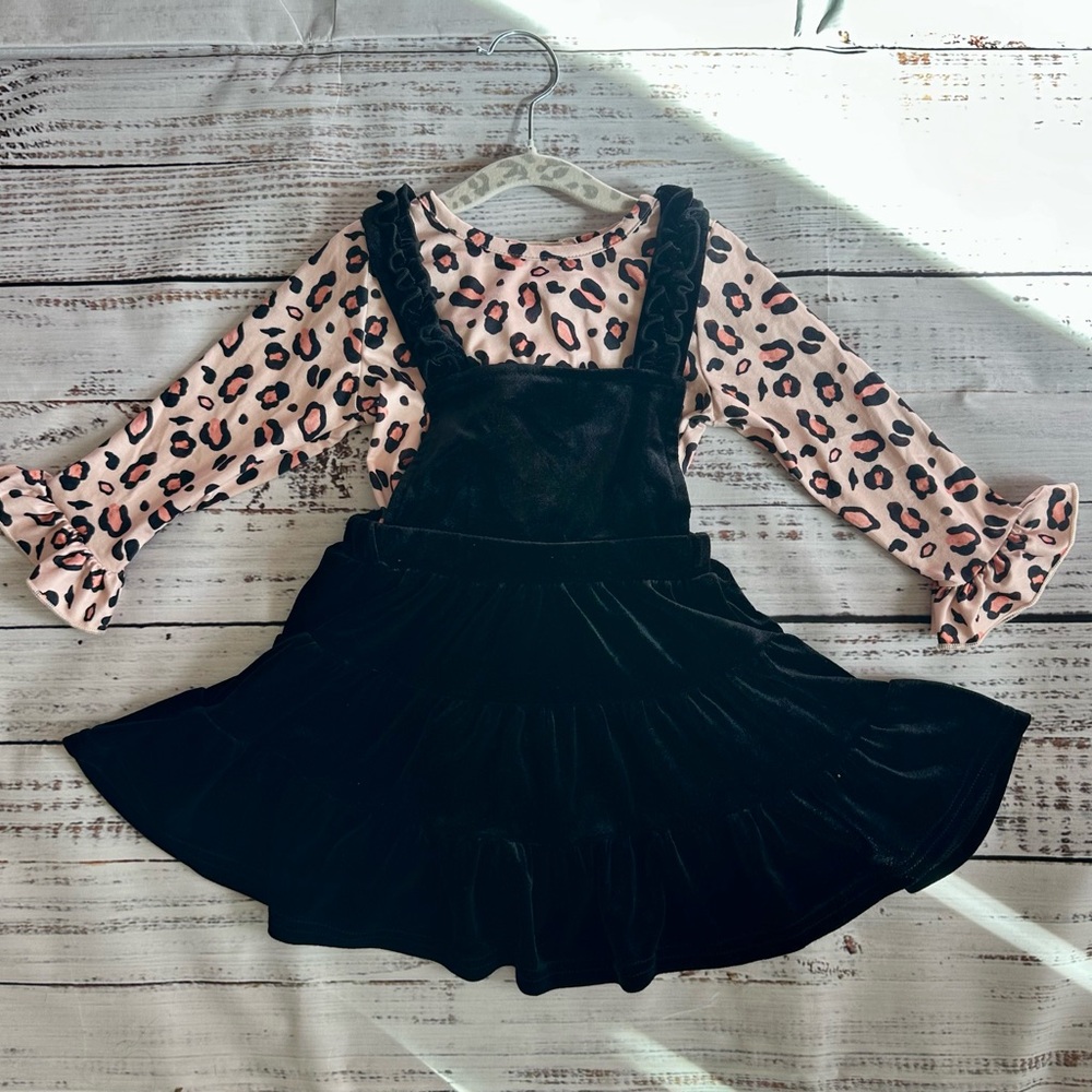 Marie Nicole Leopard Print Top with Black Velvet Dress